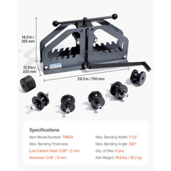VEVOR Tube Roller Bender, Max 1-1/2" Manual Tube Pipe Roller Bender with 6 Dies, 360° Copper Aluminum Pipe Bending Tool