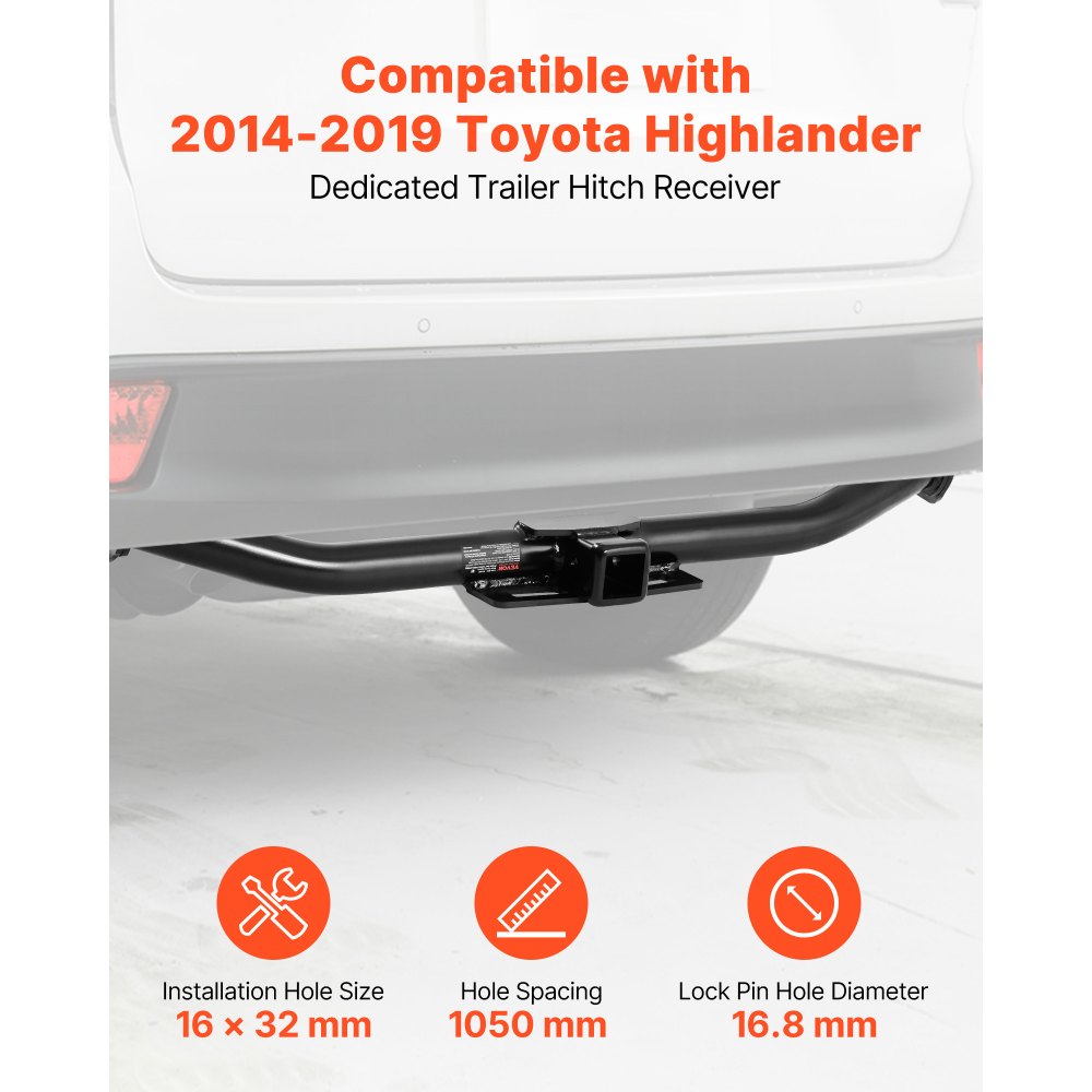VEVOR Class 3 Trailer Hitch, 2-Inch Receiver, Compatible with 2014-2019 Toyota Highlander, Q345B Steel Tube Frame
