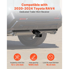 VEVOR Class 3 Trailer Hitch, 2-Inch Receiver, 6000 lbs, Q345B Steel Tube Frame, Compatible with 2020-2024 Toyota RAV4