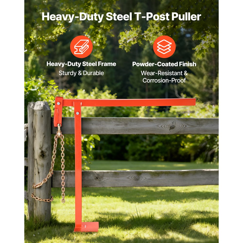 VEVOR 36 in T Post Puller, Heavy Duty Fence Post Pullers with Puller Plate & 47 in Lifting Chain, Labor-Saving T-Post