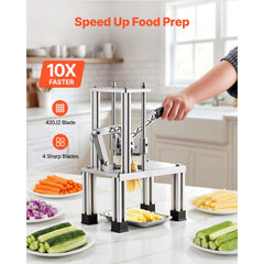 VEVOR French Fry Cutter, Commercial Vegetable Chopper with 4 Blades (1/4", 3/8", 6-Wedge & Apple Corer), Stainless
