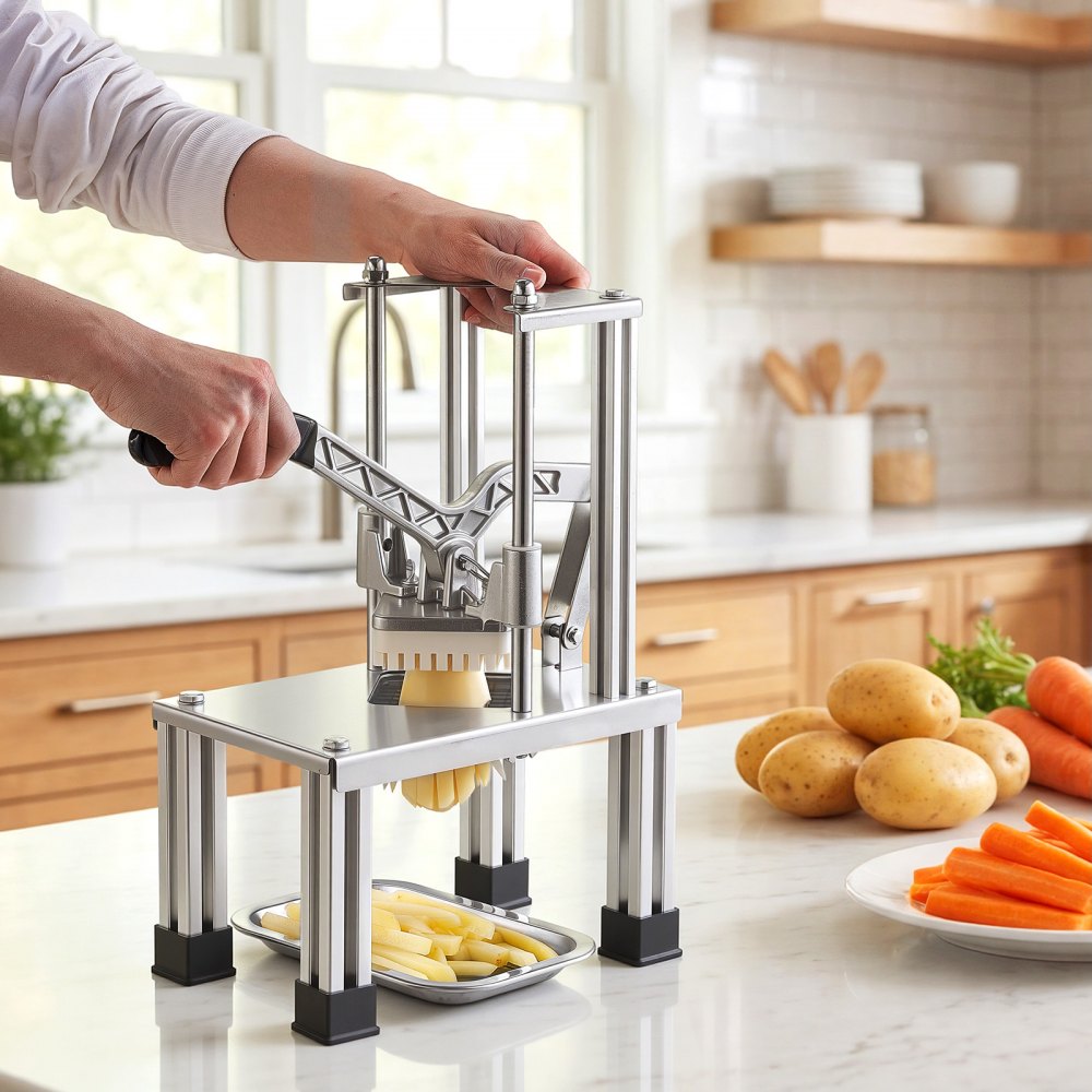 VEVOR French Fry Cutter, Commercial Vegetable Chopper with 4 Blades (1/4", 3/8", 6-Wedge & Apple Corer), Stainless