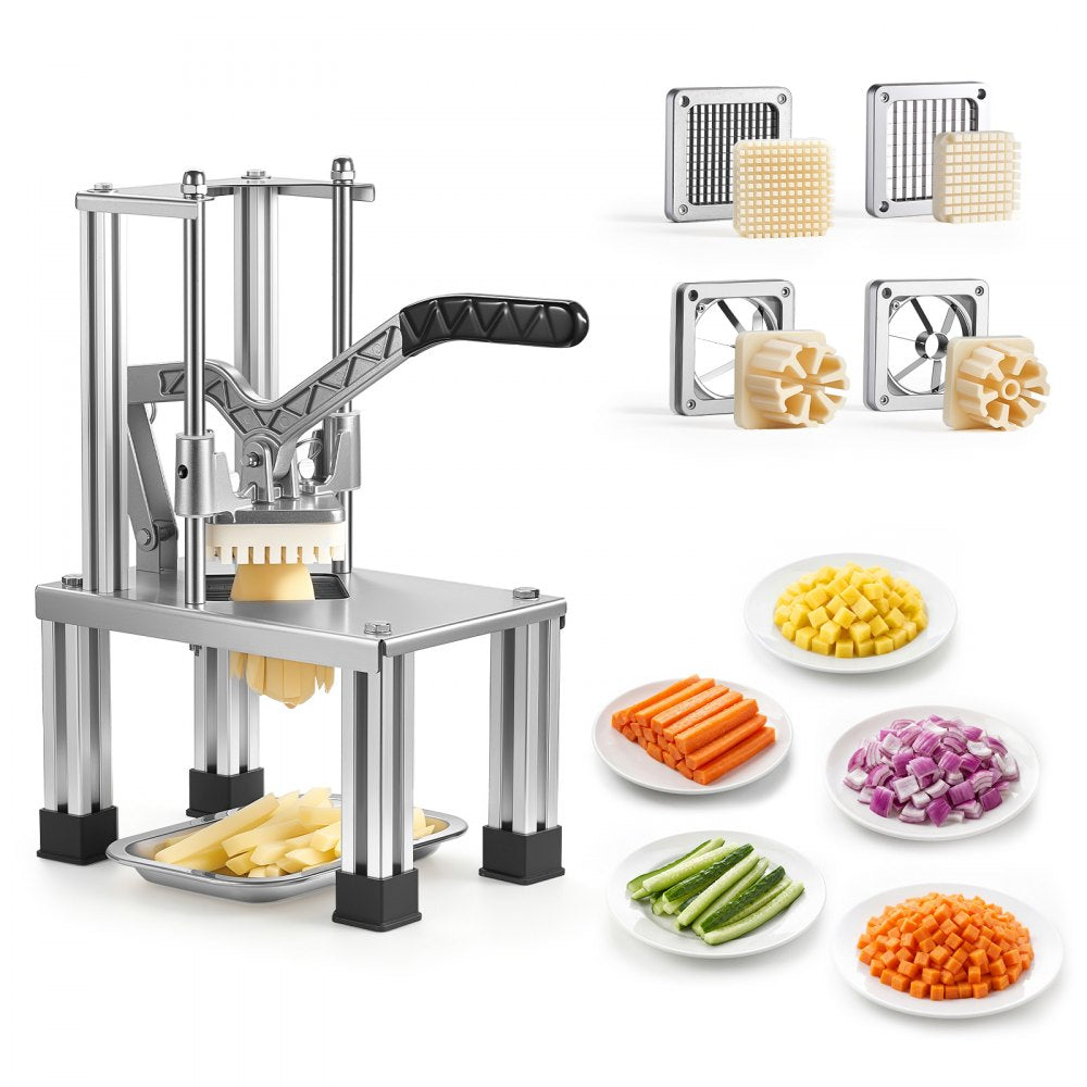 VEVOR French Fry Cutter, Commercial Vegetable Chopper with 4 Blades (1/4", 3/8", 6-Wedge & Apple Corer), Stainless