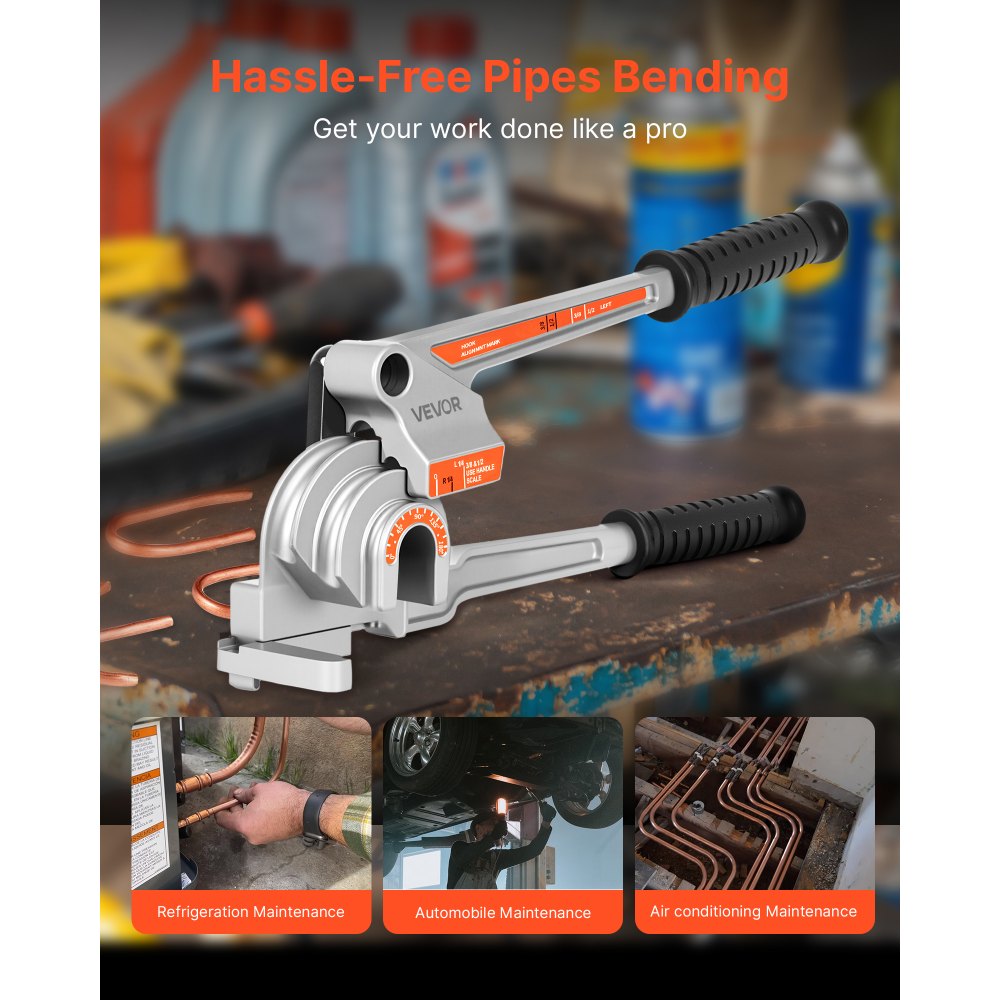VEVOR Pipe Tube Bender, 1/4", 3/8", 1/2" (12.7mm) OD, 3 in 1 Manual Level Tube Bender, 180° Copper Aluminum Pipes