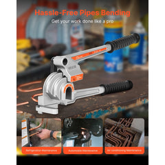 VEVOR Pipe Tube Bender, 1/4", 3/8", 1/2" (12.7mm) OD, 3 in 1 Manual Level Tube Bender, 180° Copper Aluminum Pipes