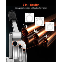 VEVOR Pipe Tube Bender, 1/4", 3/8", 1/2" (12.7mm) OD, 3 in 1 Manual Level Tube Bender, 180° Copper Aluminum Pipes
