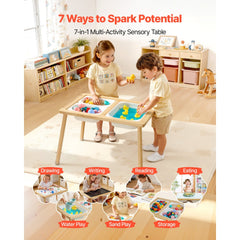 VEVOR Sensory Table for Toddlers, Wooden Kids Activity Table with Reversible Double-Sided Board, Storage Bins, and