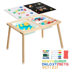 VEVOR Sensory Table for Toddlers, Wooden Kids Activity Table with Reversible Double-Sided Board, Storage Bins, and