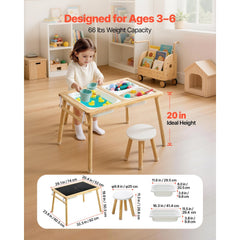 VEVOR Sensory Table for Toddlers, Wooden Kids Activity Table with 2 Stools, Double-Sided Board, Storage Bins, and
