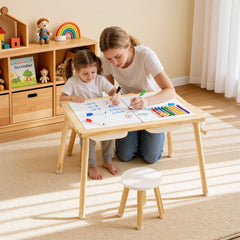 VEVOR Sensory Table for Toddlers, Wooden Kids Activity Table with 2 Stools, Double-Sided Board, Storage Bins, and