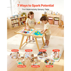 VEVOR Sensory Table for Toddlers, Wooden Kids Activity Table and Art Easel with Reversible Double-Sided Board, Storage