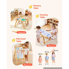 VEVOR Sensory Table for Toddlers, Wooden Kids Activity Table and Art Easel with Reversible Double-Sided Board, Storage