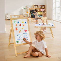 VEVOR Sensory Table for Toddlers, Wooden Kids Activity Table and Art Easel with Reversible Double-Sided Board, Storage