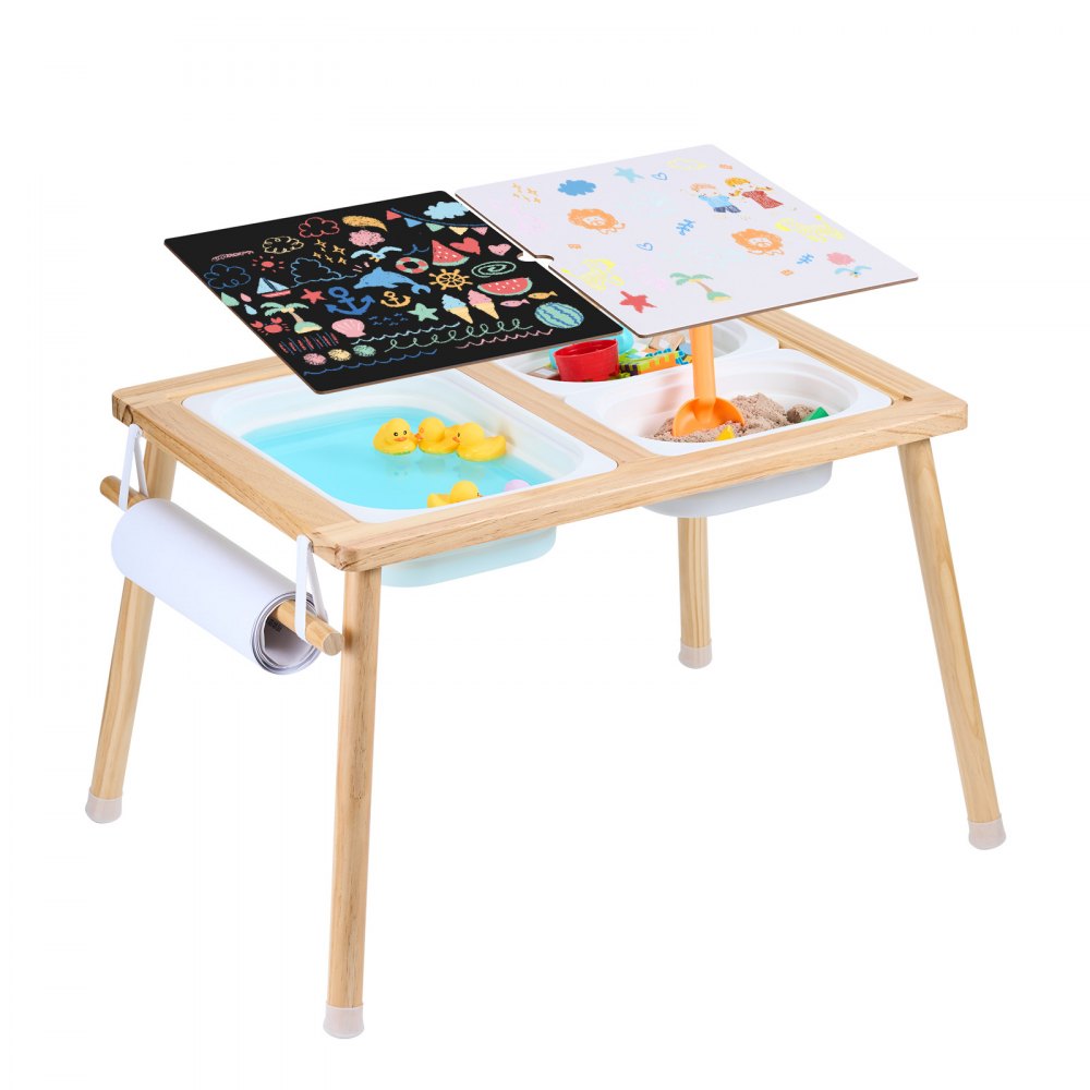 VEVOR Sensory Table for Toddlers, Kids Activity Table with 3 Foldable Storage Bins & Paper Roll Holder, Indoor/Outdoor