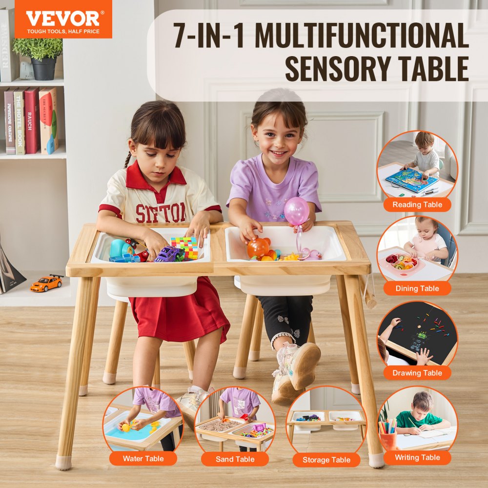 VEVOR Sensory Table and Chairs Set, Toddlers Activity Table with 2 Stools, 2 Storage Bins & Paper Roll Holder