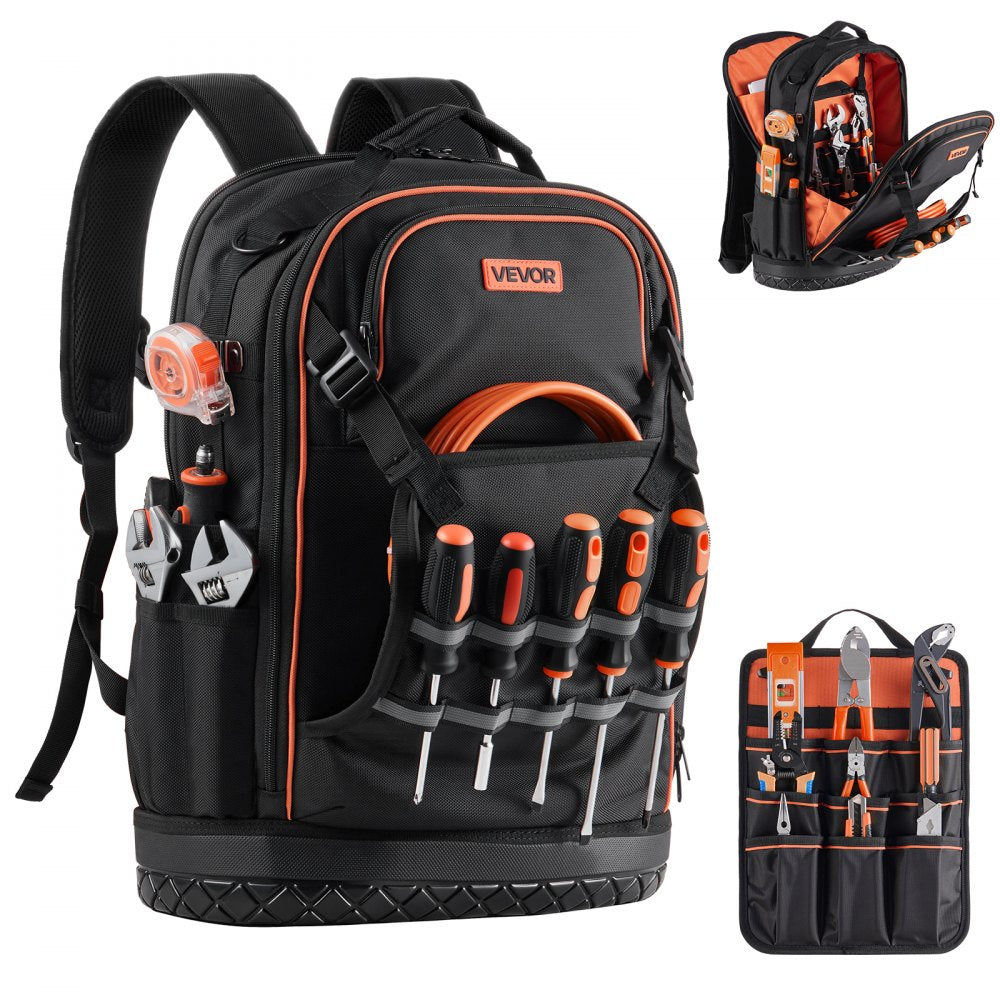 VEVOR Tool Backpack, 65 Pockets, Heavy-duty Tools Storage Organizer Work Bags with Laptop Compartment & Molded Base