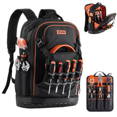 VEVOR Tool Backpack, 65 Pockets, Heavy-duty Tools Storage Organizer Work Bags with Laptop Compartment & Molded Base