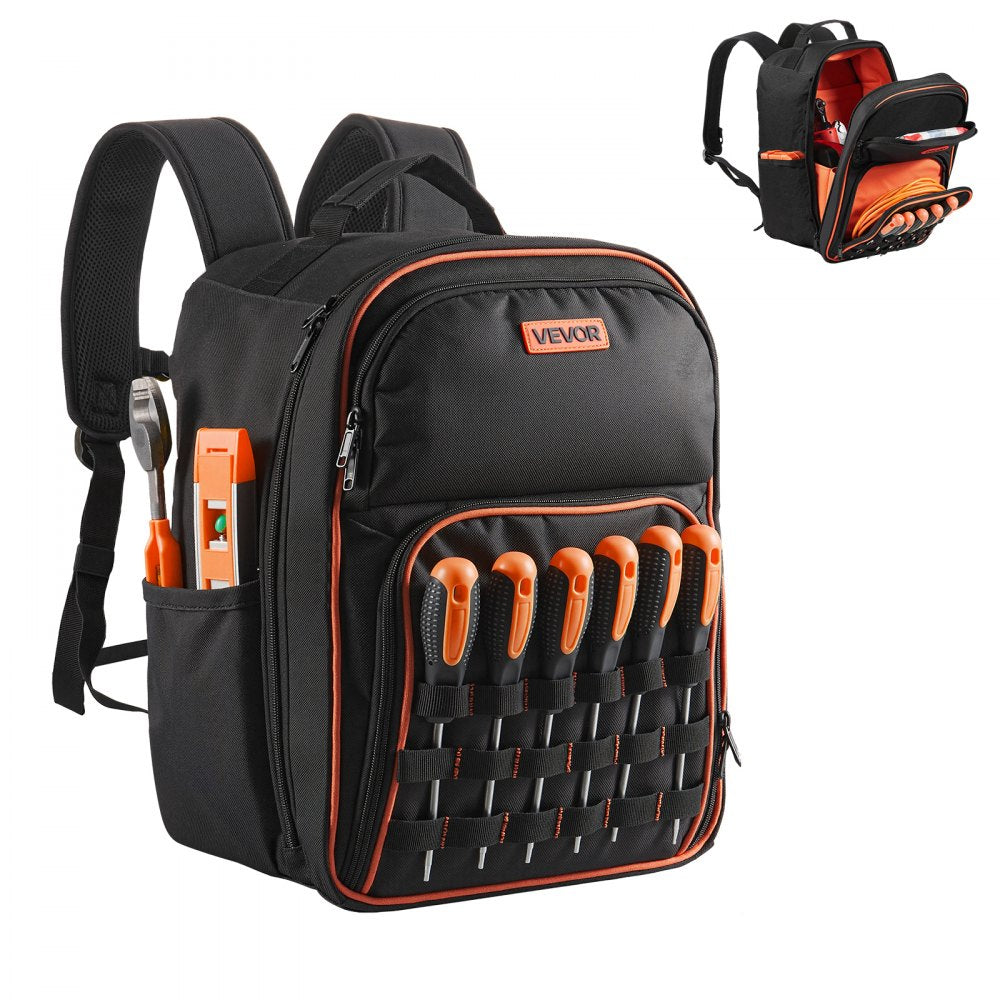 VEVOR Tool Backpack, 49 Pockets, Heavy-duty Tools Storage Organizer Work Bags with Laptop Compartment & Reinforced