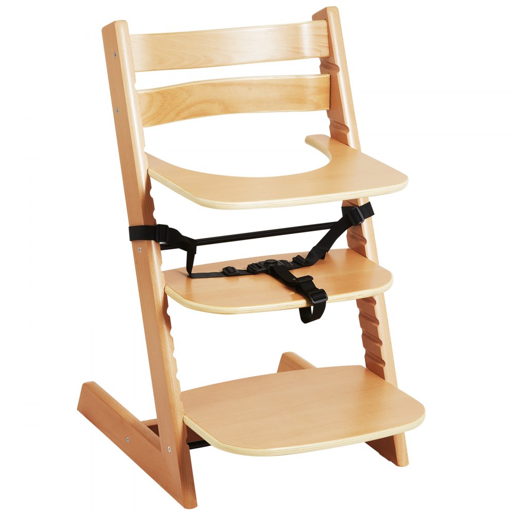 VEVOR Wooden High Chair for Babies & Toddlers, Convertible Adjustable Feeding Chair, Eat & Grow High Chair with Tray