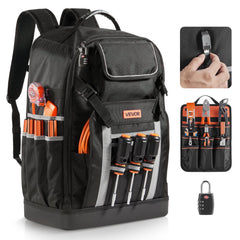 VEVOR Tool Backpack, 56 Pockets, Heavy-duty Tools Storage Organizer Bags with Molded Base, Electrician Jobsite Backpack