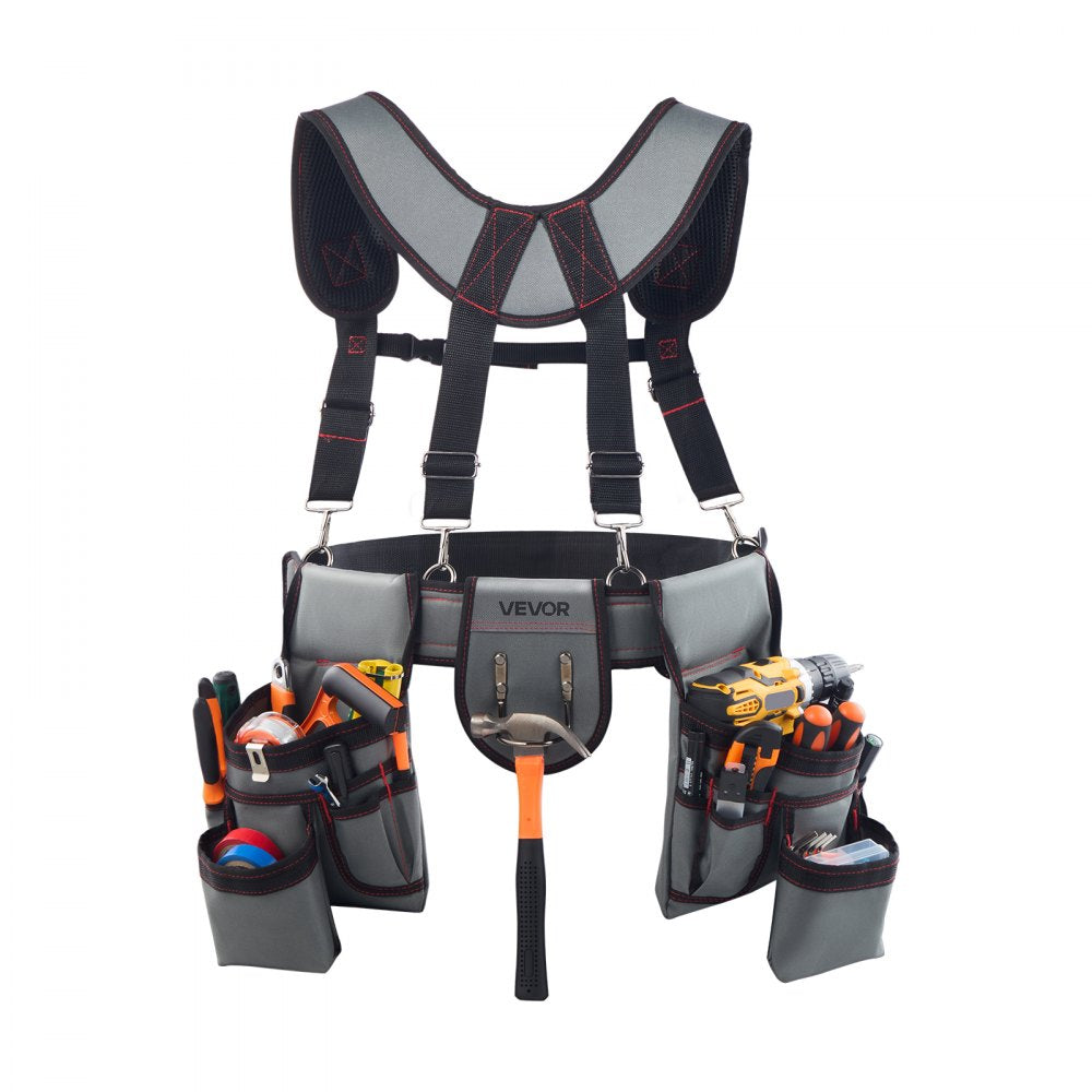 VEVOR Tool Belt, 22 Pockets Tool Pouch with Suspenders for Men, Heavy Duty Adjustable Utility Belt Bag Suspenders for