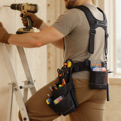 VEVOR Tool Belt, 19 Pockets Tool Pouch with Suspenders for Men, Heavy Duty Adjustable Utility Belt Work Bag Detachable