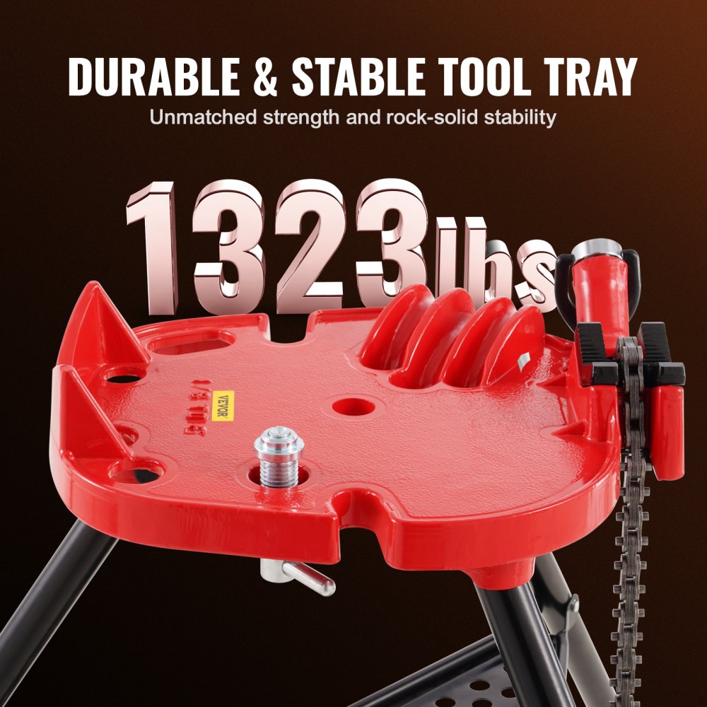 VEVOR 460-6 Tripod Pipe Chain Vise 1/8"-6" Capacity, Pipe Stand Portable Foldable Steel Legs, Pipe Stands with Tool