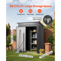 VEVOR 5 x 3 FT Metal Garden Shed, Storage Building with Lockable Door & 2 Louver Vents, Sloped Roof Metal Outdoor