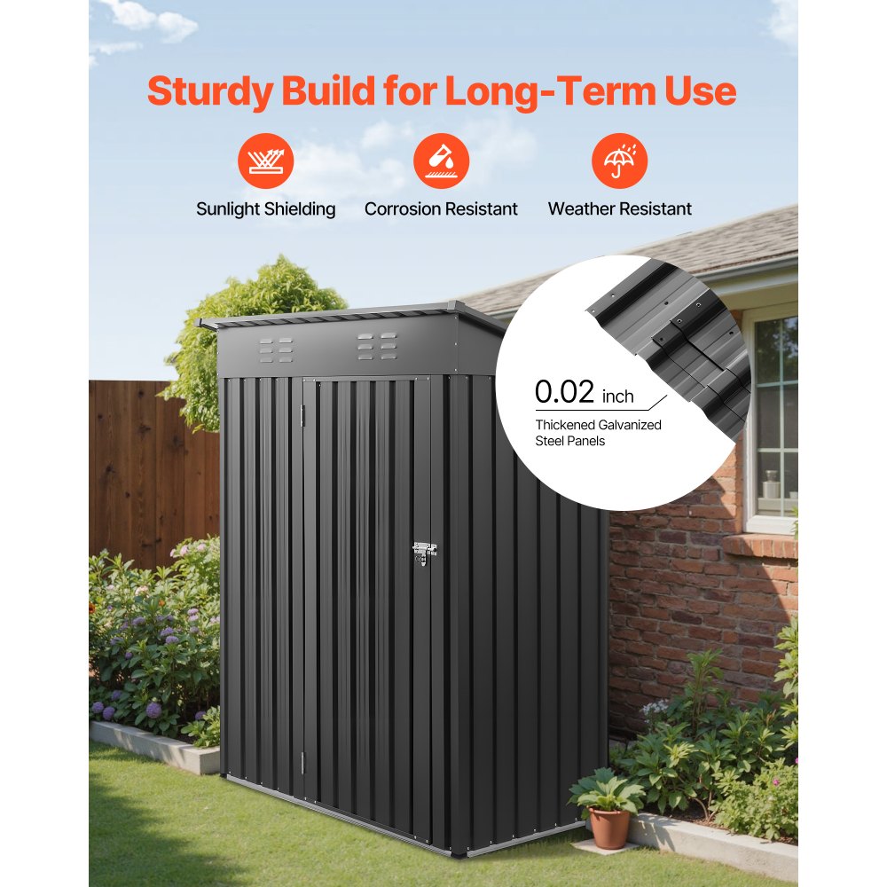 VEVOR 5 x 3 FT Metal Garden Shed, Storage Building with Lockable Door & 2 Louver Vents, Sloped Roof Metal Outdoor