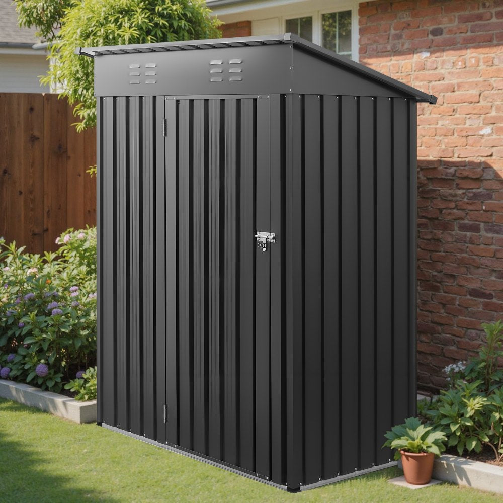 VEVOR 5 x 3 FT Metal Garden Shed, Storage Building with Lockable Door & 2 Louver Vents, Sloped Roof Metal Outdoor