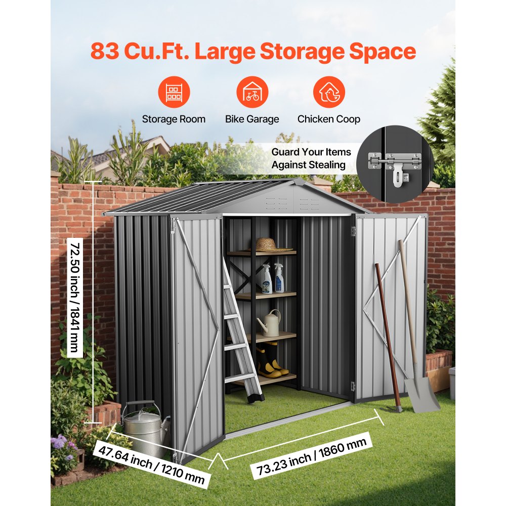 VEVOR 6 x 4 FT Metal Garden Shed, Outdoor Storage Shed with Lockable Doors & 4 Louver Vents, Peak Roof Metal Sheds