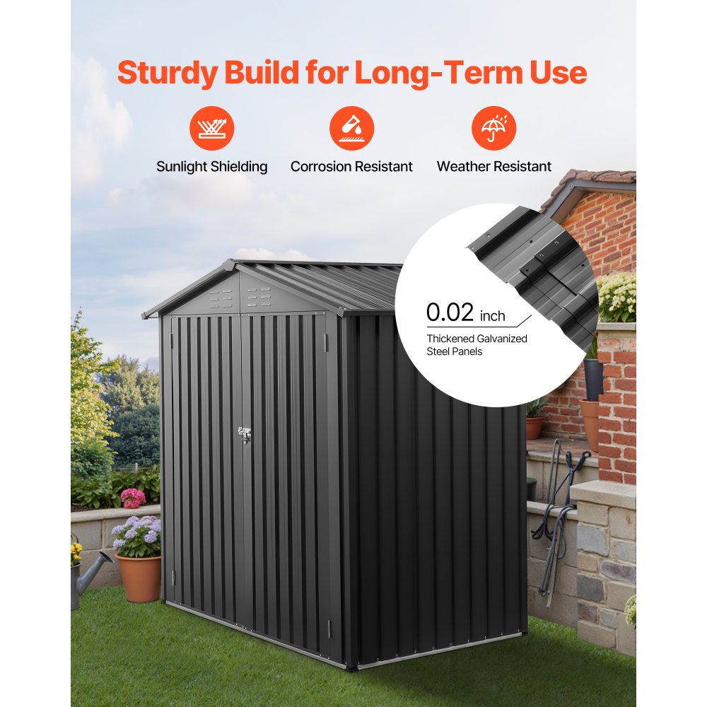 VEVOR 6 x 4 FT Metal Garden Shed, Outdoor Storage Shed with Lockable Doors & 4 Louver Vents, Peak Roof Metal Sheds