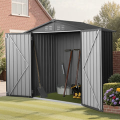 VEVOR 6 x 4 FT Metal Garden Shed, Outdoor Storage Shed with Lockable Doors & 4 Louver Vents, Peak Roof Metal Sheds