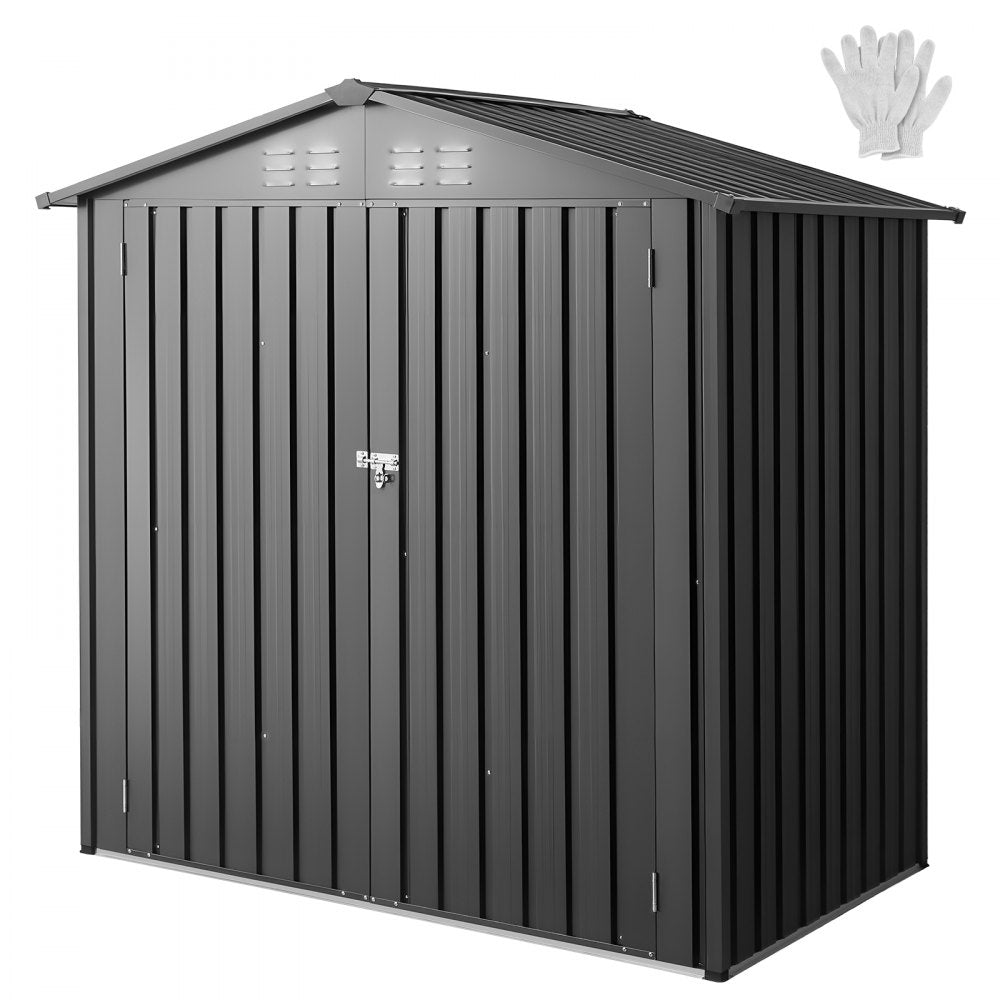 VEVOR 6 x 4 FT Metal Garden Shed, Outdoor Storage Shed with Lockable Doors & 4 Louver Vents, Peak Roof Metal Sheds