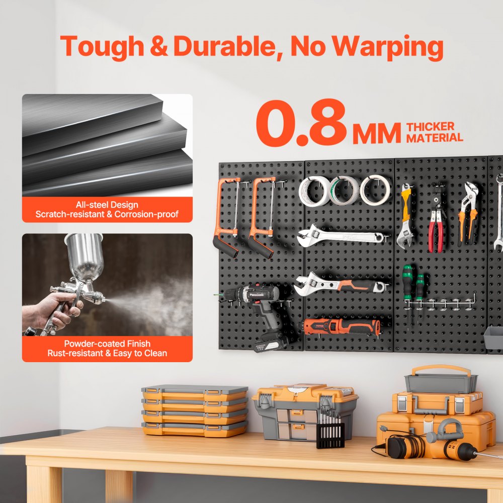 VEVOR Metal Pegboard Panels, 24" x 12" Pegboard, 4 Panels, Heavy Duty Peg Board Wall Organizer with Accessories, for