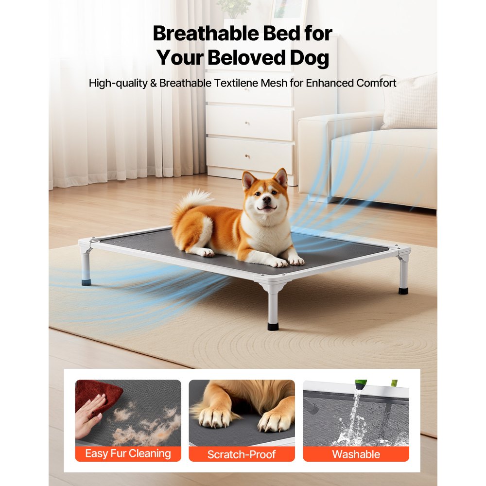 VEVOR Elevated Dog Bed for Large Dogs, Portable Raised Dog Cot with Aluminum Tube Metal Frame and Breathable Textilene