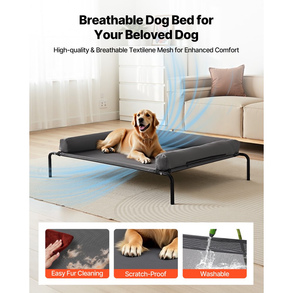 VEVOR Elevated Dog Bed for Large Dogs, Portable Raised Dog Cot with Washable Pillow, Indoor & Outdoor Pet Cooling