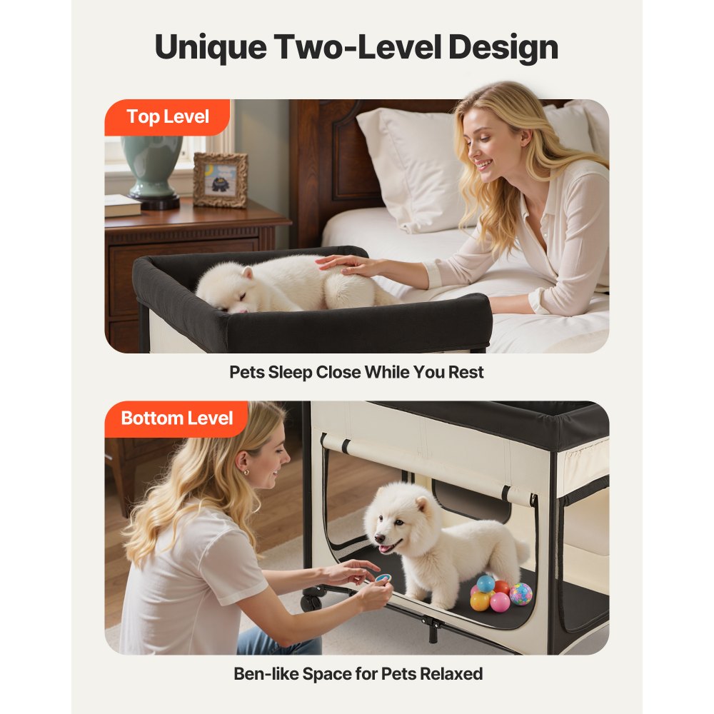 VEVOR Elevated Lounge Pet Bed, Foldable Bunk Dog Bed with 600D Oxford Cloth and Dutch Velvet, Portable Raised Cot with