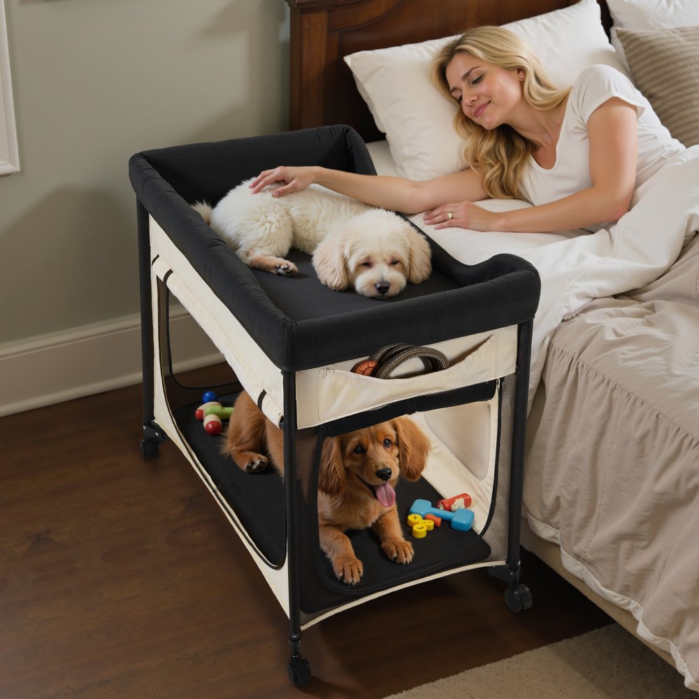 VEVOR Elevated Lounge Pet Bed, Foldable Bunk Dog Bed with 600D Oxford Cloth and Dutch Velvet, Portable Raised Cot with