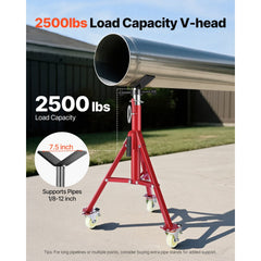 VEVOR Pipe Stand, V Head Pipe Stand Adjustable Height 20-37 Inch, 2500LBS Pipe Stands with Casters, Folding Portable