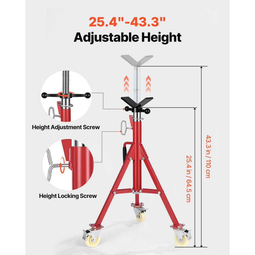VEVOR Pipe Stand, V Head Pipe Stand Adjustable Height 20-37 Inch, 2500LBS Pipe Stands with Casters, Folding Portable