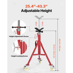 VEVOR Pipe Stand, V Head Pipe Stand Adjustable Height 20-37 Inch, 2500LBS Pipe Stands with Casters, Folding Portable