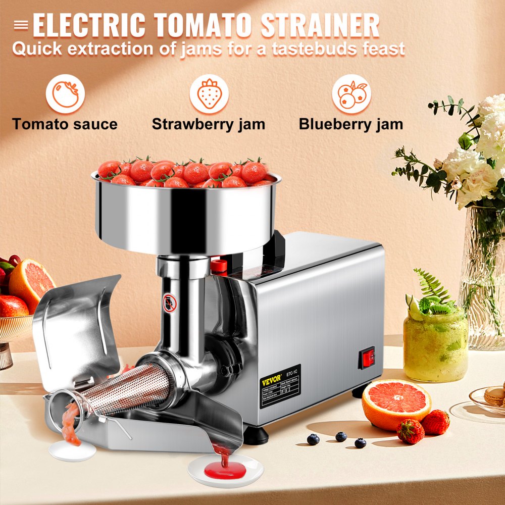 VEVOR 110V Electric Tomato Strainer 370W Commercial Grade Tomato Milling Machine Stainless Steel Tomato Press and