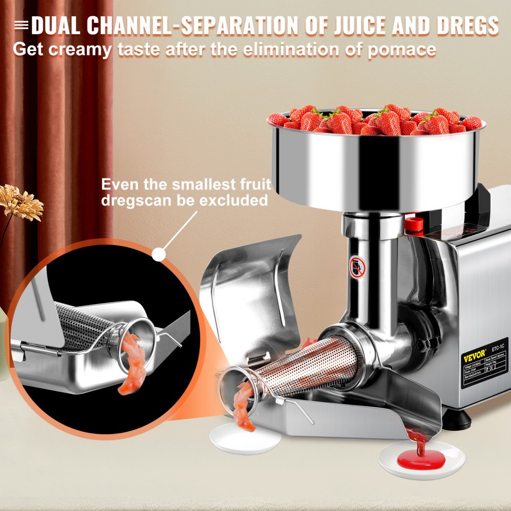 VEVOR 110V Electric Tomato Strainer 370W Commercial Grade Tomato Milling Machine Stainless Steel Tomato Press and