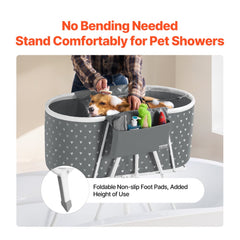 VEVOR Portable Dog Bathtub, Elevated & Foldable Space-saving Pet Shower Station with Efficient Drainage, Bathing Tub