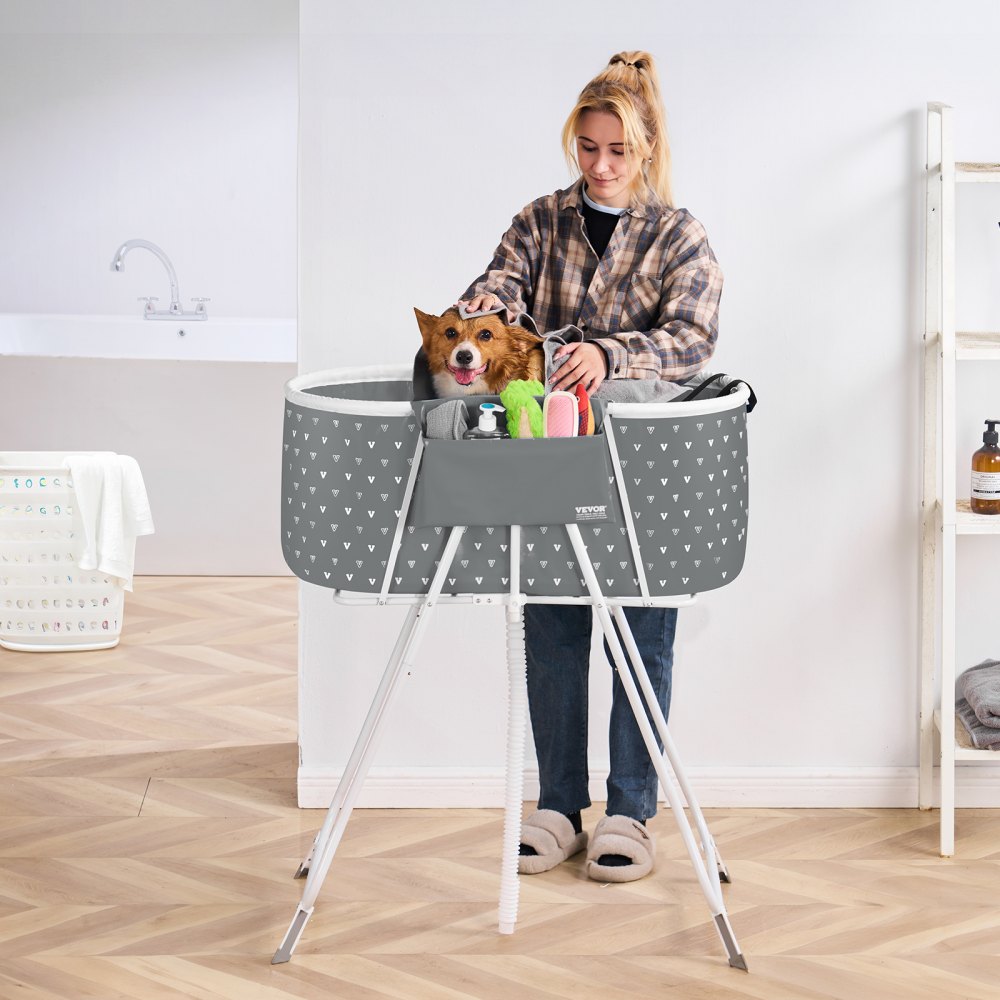 VEVOR Portable Dog Bathtub, Elevated & Foldable Space-saving Pet Shower Station with Efficient Drainage, Bathing Tub