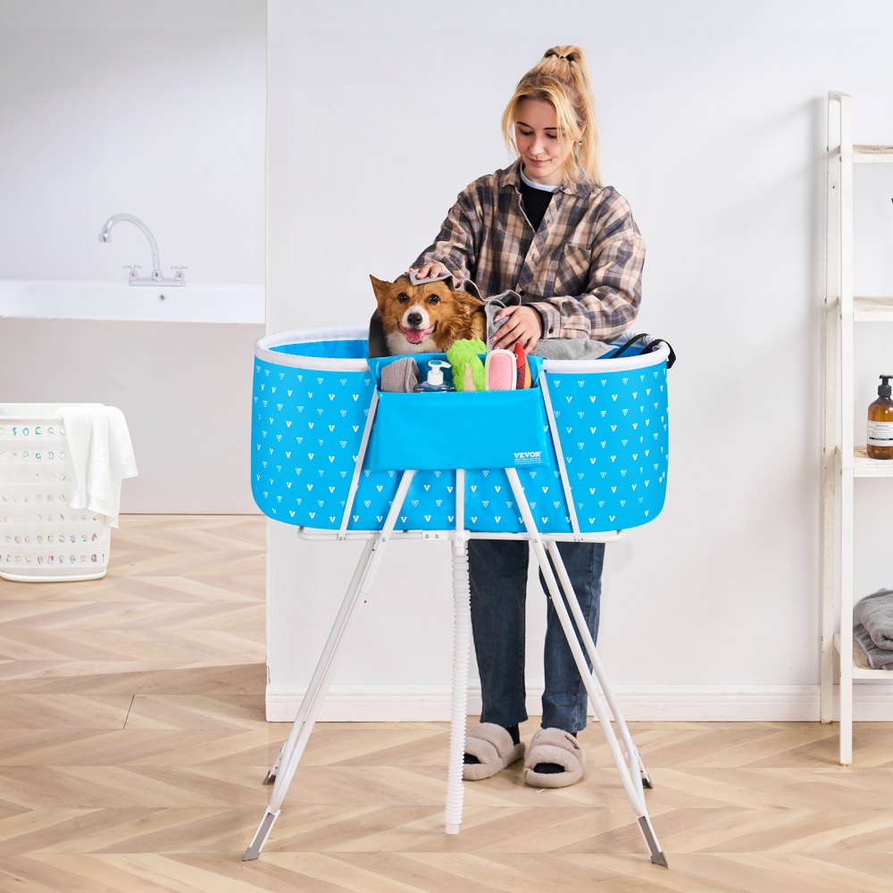 VEVOR Portable Dog Bathtub, Elevated & Foldable Space-saving Pet Shower Station with Quick Drainage, Bathing Tub for