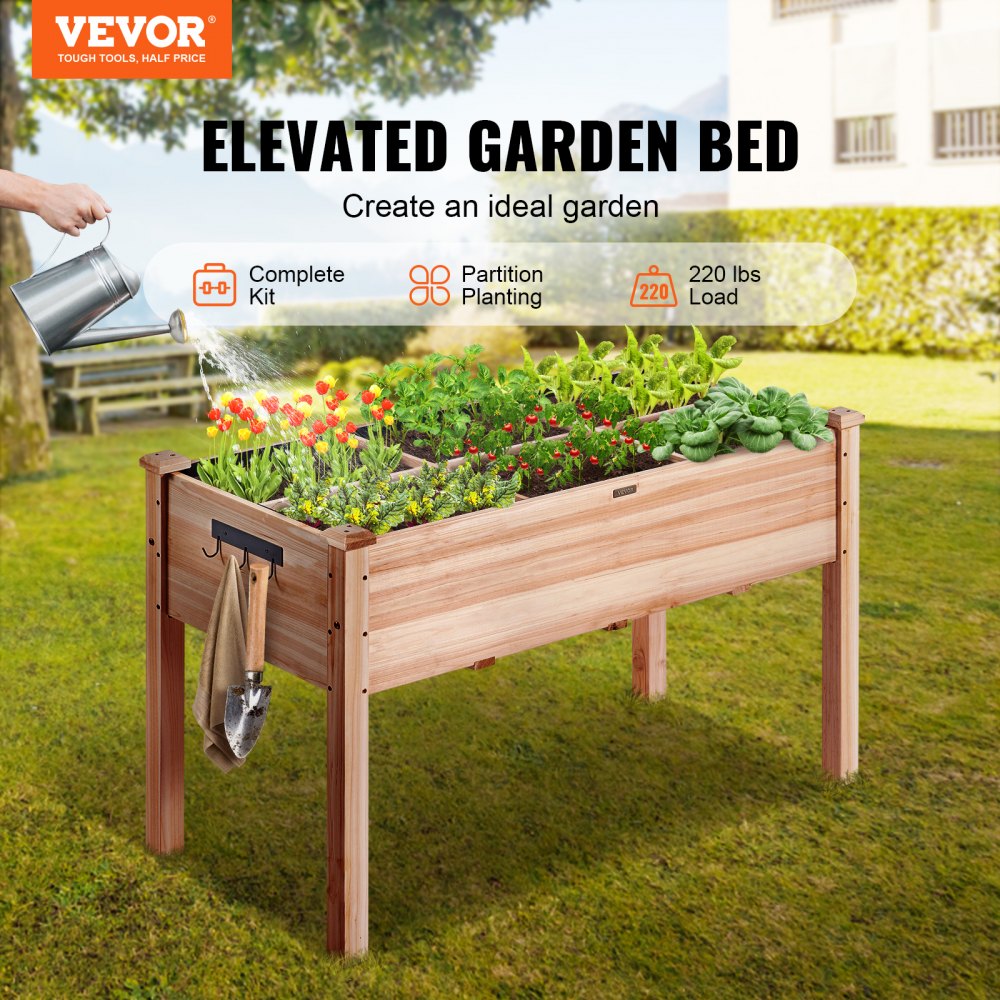VEVOR Raised Garden Bed, 3.9 x 1.9 x 2.5 ft Wooden Planter Box, Elevated Outdoor Planting Boxes with Legs, for Growing