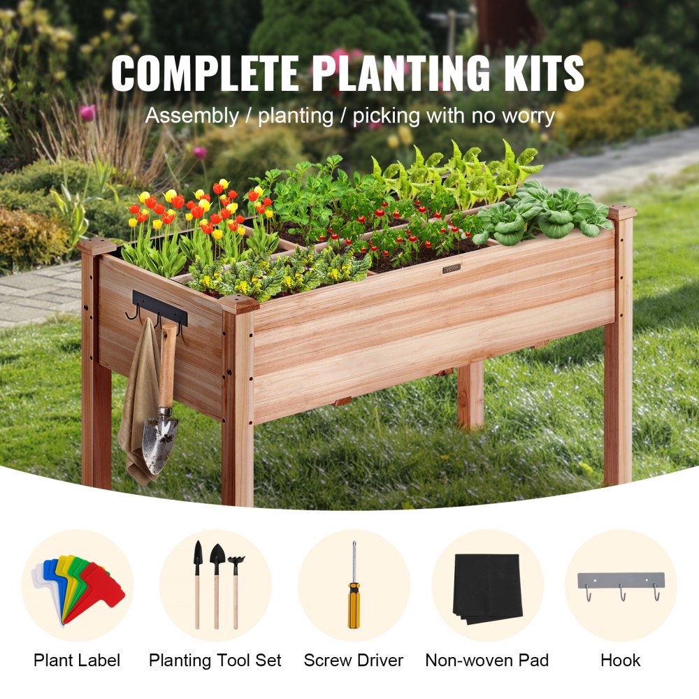 VEVOR Raised Garden Bed, 3.9 x 1.9 x 2.5 ft Wooden Planter Box, Elevated Outdoor Planting Boxes with Legs, for Growing
