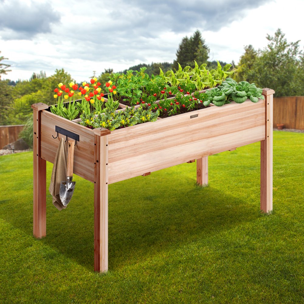 VEVOR Raised Garden Bed, 3.9 x 1.9 x 2.5 ft Wooden Planter Box, Elevated Outdoor Planting Boxes with Legs, for Growing
